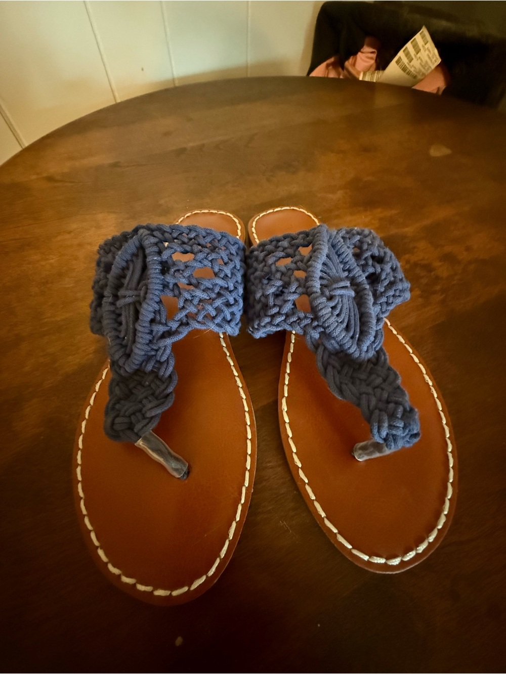 MIA Navy Woven Braided Toe-Post Sandals
